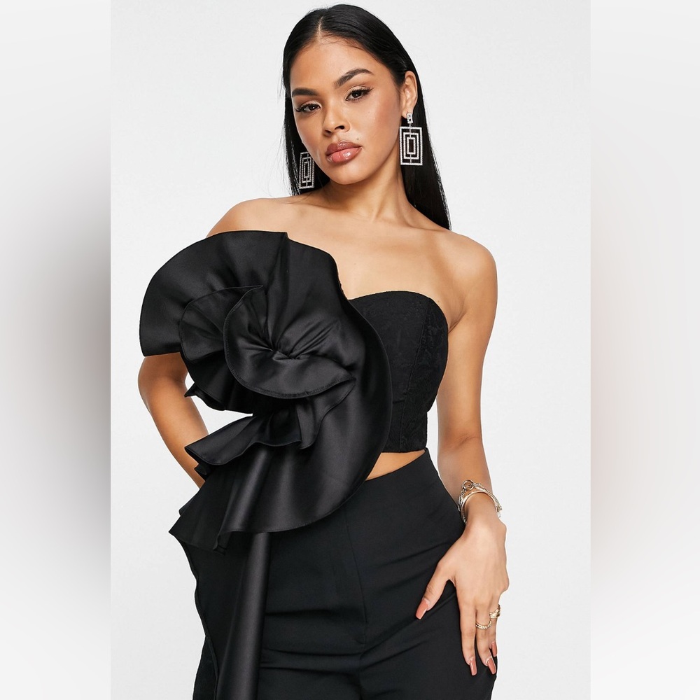 ASOS LUXE bandeau top with lace mix fan detail